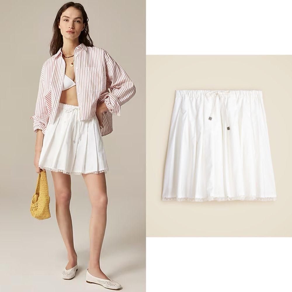 NWT J CREW Pleated tie-waist mini skirt in white